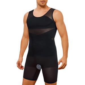 TAILONG Mens Shapewear Tummy Control Full Body Shaper Sleeveless Compression Shirt Men Bodysuit Fajas Para Hombres (Medium, Black)