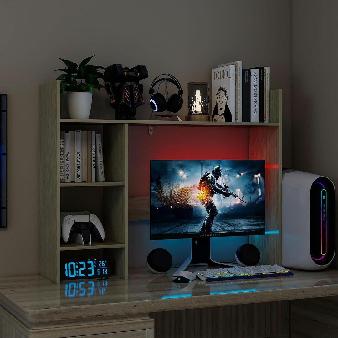 FTZxHKLX Desktop Bookshelf, 37.4" Wood Desk Hutch for Computer Desk, 37.4" W x 9.84" D x 29.14" H