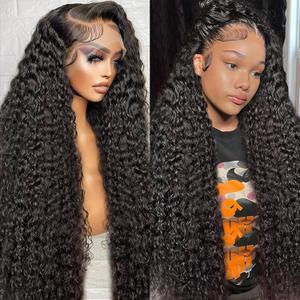 Deep Wave Lace Front Wigs Human Hair HD 13x4 Transparent Glueless Deep Curly Lace Frontal Wigs for Women Human Hair Pre Plucked with Baby Hair 180% Density Natural Color (30 inch)