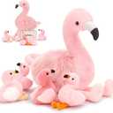 MorisMos Plush Flamingo Stuffed Animals-18in Mommy Stuffed Flamingo with 4 Baby Bird Toys for Girls Boys,Pink Bird Stuffed Animal Gift for Kids Women Birthday Decor Baby Shower Christmas