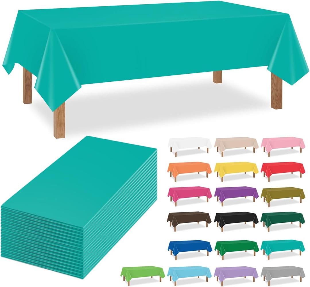 Teal 16 Pack 54 x 108 Inch Plastic Tablecloths, Disposable Rectangle Tablecloth, Party Table Cover Plastic Table Cloth