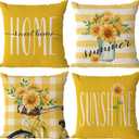 YeeJu Set of 4 Sunflower Pillow Covers 16x16 Spring Summer Pillow Covers Yellow Floral Throw Pillow Covers Cushion Covers Square Pillow Cases for Couch Sofa Patio Outdoor Home Decorations(16 Inch)