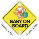 Luminous Baby On Board Sticker for Cars, Reflective Cute Monkey Baby in Car Decals with Suction Cups,Double-Side Printing PVC Car Sign Stickers for Car, Trucks, SUV (Double-Side Monkey)