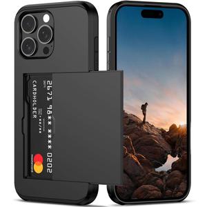 Nvollnoe Compatible with iPhone 16 Pro Max Case with Card Holder Dual Layer Heavy Duty Protective Shockproof Hidden Card Slot Slim Wallet Phone Cover for Women&Men 6.9 inch(Black)
