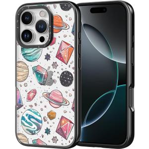 for iPhone Case - [6.6 ft Military-Grade Drop Protection] [Anti-Peel Technology] Clear Black TPU Bumper Case with Cute Design (Space Planet, iPhone 16 Pro)