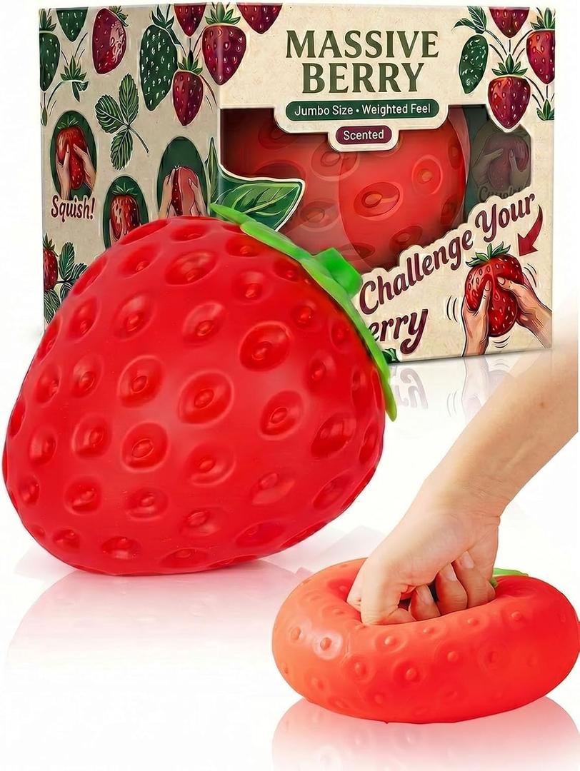 Squishy Squeeze Strawberry Giant Jumbo Big 7 Inch Slow Rising Stress Ball, Realistic Fruit Squeeze Toy for Relief, Adults Kids Sensory Fidget Strawberry Squishy Gifts Party Favor(7 Inch Red)