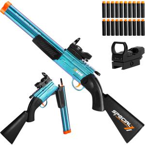 Toy Gun Double Barrel Shotgun Toy,with 20 Soft Bullet Darts, Toy Foam Blaster Foam Dart Blaster with Scope for Kids, Youth, Teen, Boys-Holiday for 8-12 Year (Blue), Small