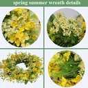 Faux Silk Cherry Blossom Flower Spring Summer Easter Wreath 24-26" for Front Door  Pink Purple Yellow Plum Blossom Green Eucalyptus Leaves  Farmhouse Front Porch Decor, Outdoor Indoor Use