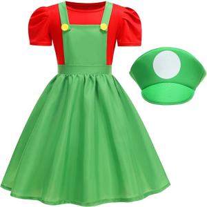 Brothers Costume for Girls Dress up Halloween Cosplay Outfit with Hat (110(3-4T), Green)