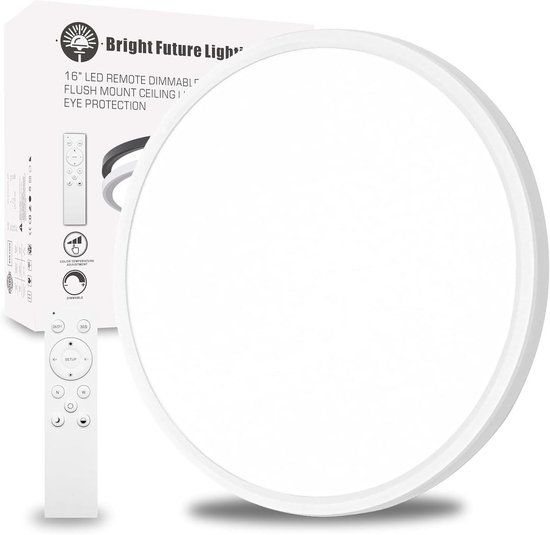 2Pack 16 Inch Remote Control Dimmable LED Flush Mount Ceiling Light Panel,32W 3840LM,2700K-6000K Adjustable Color,Ultra Thin Round Ceiling Light Fixture for Hallway Kitchen Bedroom Home Office (White)