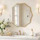 Gold Scalloped Mirror, 24'' Round Wall Mirrors Wavy Wood Framed for Bathroom Nursery Bedroom Living Room Entryway, Decorative Modern Wall Decor