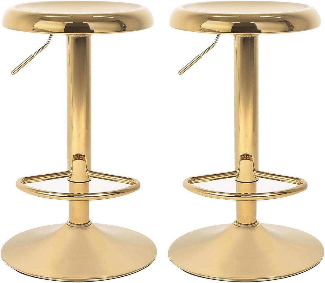 Modern Gold Bar Stools Adjustable Swivel Backless Counter Height Stools for Kitchen Island or Home Bar (2)