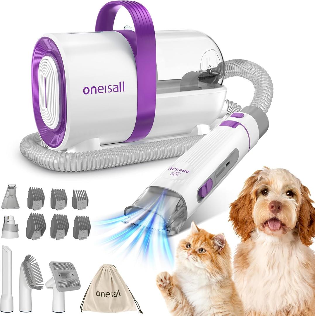 Oneisall LM3 Dog Grooming Vacuum, 8-in-1 Dog Grooming Kit, 11000Pa Super Suction Dog Hair Vacuum for Shedding Dogs Cats Hair, Purple