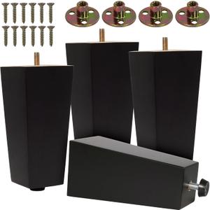 CODIN (5 Sizes: 3"-4"-5"-6"-8" Set of 4 Wood Furniture Legs - Square Sofa Legs, Couch Leg - Brown Mid-Century Modern Replacement Legs for Armchair Recliner Coffee Table Dresser (4, 6")