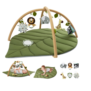 Blissful Diary Baby Play Gym & Activity Mat, Oversize Leaf Shaped Baby Play Mat w 6 Detachable Toys, Tummy Time Mat Promote Motor Skills & Sensory Development Mat, Newborn Infant Baby Essentials Gift
