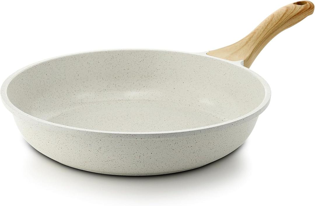 SENSARTE Nonstick Ceramic Frying Pan 12-Inch, Healthy Non Toxic Skillet, Induction Compatible Omelet Pan with Heat Resistant Handle, PFAS-Free, White