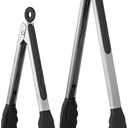 600F Heat Resistant Kitchen Tongs: U-Taste 9+12 inch Silicone Cooking Tong Set with Firm Sealed Non Stick Rubber Tips and Silicon Coated 18/8 Stainless Steel Handle for Serving Grilling Salad (Black)