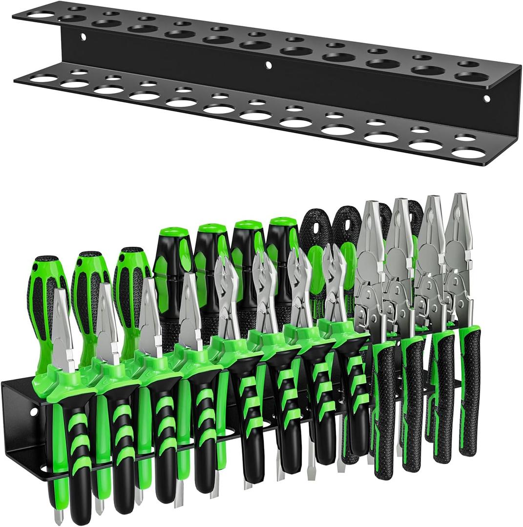 Screwdrivers Pliers Holder Wall Mount, Heavy Duty Metal Utility Storage Rack for Pliers Small Tools, Screw Driver Organizer Suitable Garages Homes Workshops Sheds (23 holes 1PC)