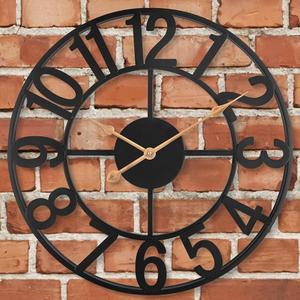 Outdoor Clock, 14 Inch Large Roman Numeral Outdoor Wall Clocks Battery Operated, Silent Small Vintage Modern Farmhouse Metal Indoor Outdoor Clock for Patio, Garden, Living Room, Kitchen Decor - Black