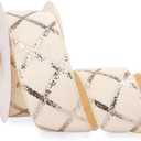 Ribbli Cream White Faux Fur Velvet Wired Ribbon with Glitter 2.5 Inch Fluffy Velvet Christmas Ribbon for Gift Wrapping Christmas Tree Decoration Crafts Wreaths Supplies-Continuous 10 Yards