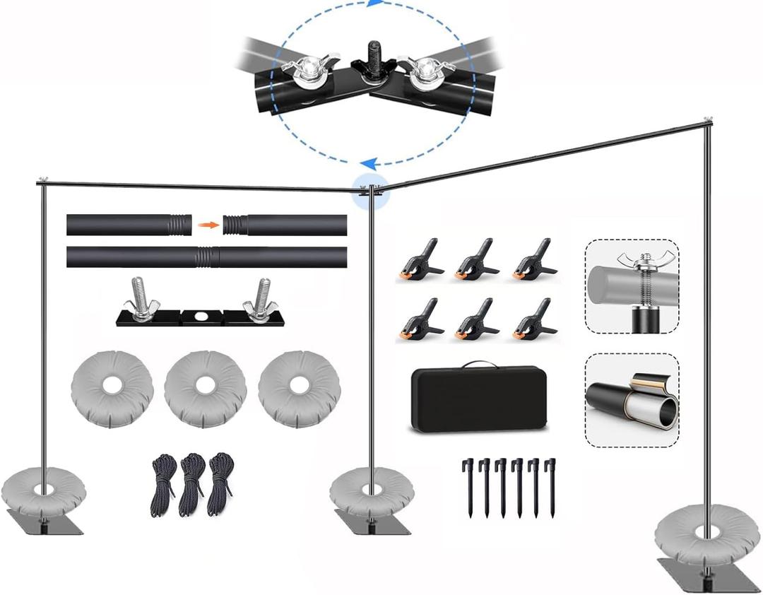 20x7.5ft Adjustable Backdrop Stand Support System Kit, Professional Photo Video Studio Background Stand with Adjustable Width & Height, for Studio, Wedding, Party, Outdoor Shooting