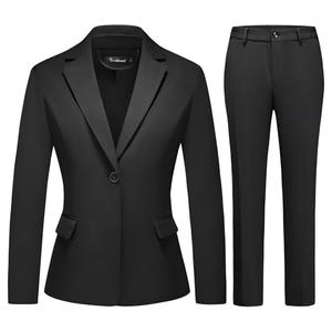 TRONSTORE Women's Business Solid Suit 2 Piece Slim Fit Classic Blazer Pants Set for Women Formal Office, Black, L