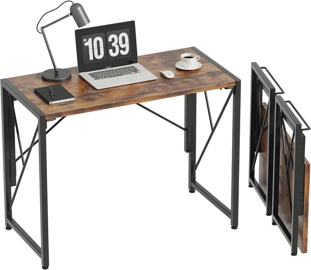 Homeiju Folding Desk - Small Foldable Desk, 31.5" Portable for Bedroom & Home Office, Space Saving, Easy Assembly, Rustic Brown