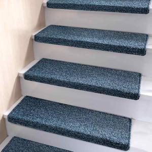Bullnose Carpet Stair Treads, Non Slip Stair Treads for Wooden Steps Indoor, Stair Runner, Soft Stair Rugs for Pets, Edging Stair Protectors, Washable, 29.5"x9.5"x1.5" 2pcs, Blue
