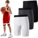 Hoolerry 3 Pcs Youth Boys Compression Shorts Athletic Underwear Sports Performance Boxer Briefs Spandex Underwear for Running (Large, Black, White, Gray)