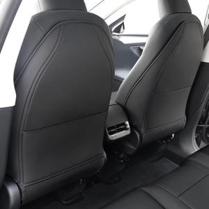 2024 2025 Upgrade Seat Back Protector for Tesla Model Y/3/X/S Accessories Leather Material Car Kick Mats Organizer Pocket Waterproof Scratch Protection Set of 2 (Black)