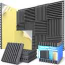 36 Pack Sound Proof Foam Panels For Walls 2x12x12 Self-Adhesive Acoustic Wall Panel High Density,Foam Adhesive Soundproof Wall Panel,Acoustic Panels Sound Absorbing for Studio Gaming Room-Black