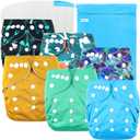 Leekalos Cloth Diapers Reusable for Boys and Girls, Baby Diaper Cloth with Inserts & Wet Bag One Size (Floral)