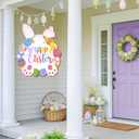 3 x Happy Easter Door Decoration Wooden Bunny Wreath for Front Door Sign Rabbit Egg Wreath Hanging for Home Wall Decor Easter Party Outdoor Indoor Supply