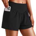 Ekouaer Women's 3" Board Shorts High Waisted Swim Shorts Swimsuit Bottoms Beach Shorts with Pockets S-2XL (Medium, 1-black)