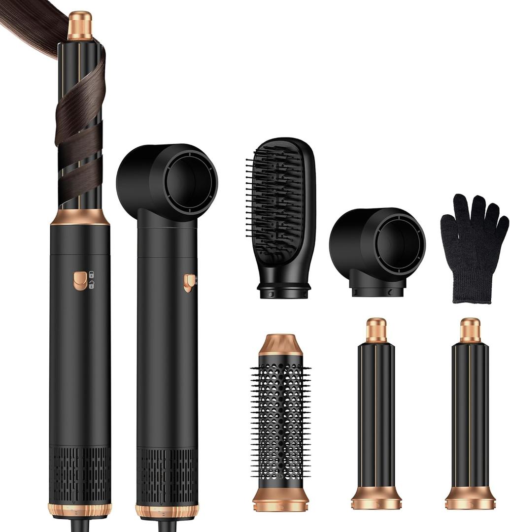 5 in 1 Hair Dryer Brush Set, Professional Negative Ionic Hot Air Styler, Air Curling Wrap Styler, Detachable Blow Dryer Brush With Auto Wrap Curlers, Hair Styling Tools For Straight/Curl/Drying/Smoothing