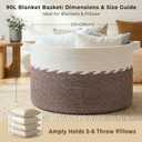 OIAHOMY 90L Blanket Basket for Living Room, Large Basket 23" x 23" x 13" with Handle, Laundry Hamper for Blankets, Pillows, Toy Storage for Kids, Dogs - Brown & White