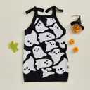 Yccutest Infant Girl Halloween Knitted Dresses Baby Girl Ghost Outfit Halloween Knit Sweater Toddler Sleeveless Mini Dress