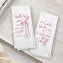 Coquette Pink Bow Christian Kitchen Towels Set of 2, Christian Gifts for Women Girls, Bible Verse Scripture Dorm Room Preppy Bow Decoration Tea Towels Kitchen Hand Towels 16x24 Inch
