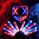 JOYIN Halloween Led Mask, Light Up Mask and Gloves for Cosplay Costume (Red & Blue), 3 Modes Scary Glow in The Dark Masks for Boys Girls Halloween Party Dress Up Accessories, Gifts Giving
