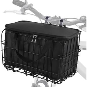 Aodaer Bike Basket with Removable Liner Bag Cargo Net Large Folding Bike Basket Quick Release Metal Ebike Basket Bicycle Storage Basket for Carrying Fruit & Grocery Pets Dogs