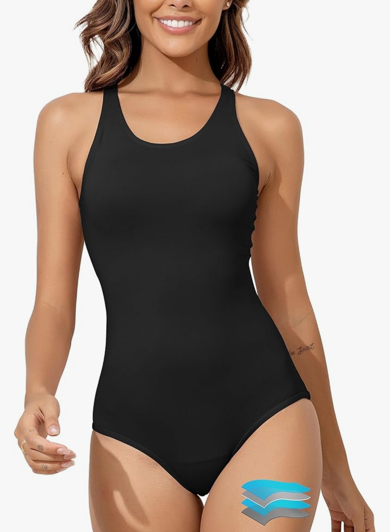 Beautikini Period Swimwear Women's One Piece Leak Proof Menstrual Bathing Suit Racerback Training Swimsuit for Teens Girls S