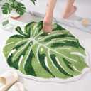 Panstar Green Leaf Mat, Large Monstera Cute Non Slip Palm Shaped Plush Fun Kitchen, Bathroom Bathtub Rugs Machine Washable (1'8" x 2'2" (Leaf))