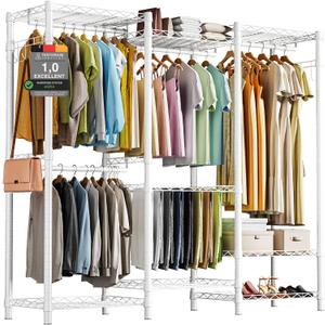 AQRA Heavy Duty Metal Garment Rack, Freestanding Clothes Rack, White, 15"D x 67"W x 76"H
