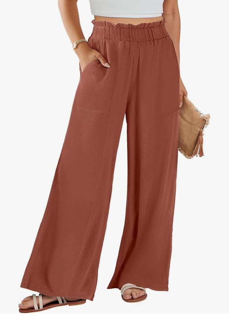 ANRABESS Womens Linen Pants 2025 Summer Casual Loose Wide Leg Palazzo Pants High Waist Flowy Beach Trousers Work Outfits Size L