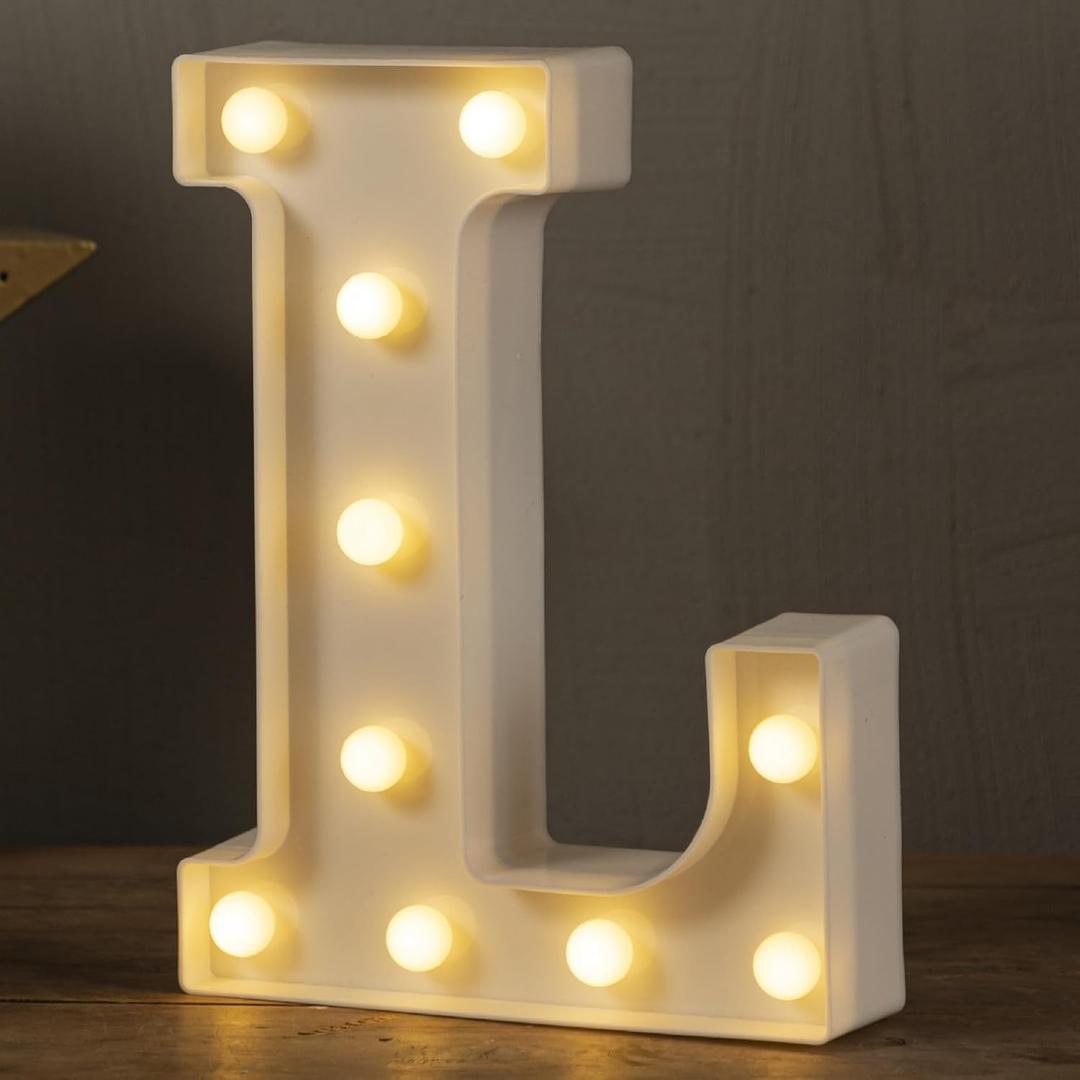 HXWEIYE Light Up Letters L, LED Marquee Letters Light Sign 26 Alphabet and 10 Number Big Lights Letter for Party Birthday Bar Battery Powered Christmas Decor Letter Lights (Warm White) (8.5 Inch)