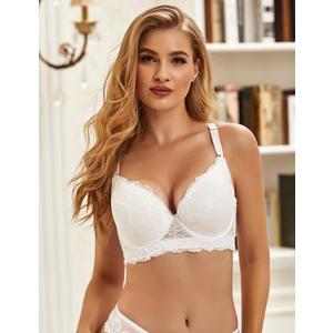 Women's Lace Everyday Bra Comfort Underwire Lingerie Full Cover Cups Bras with Rings Plus Size Underwear (36D, White)