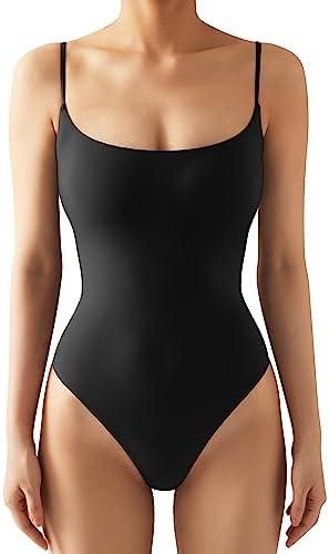 SUUKSESS Women Sexy Square Neck Thong Bodysuit Backless Cami Bodysuit Top, Small