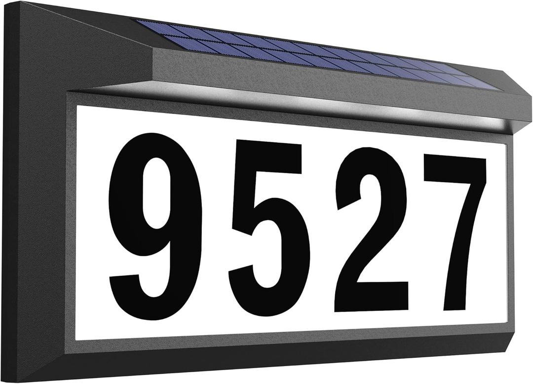 Solar Address Sign, Lighted Address Plaque Outdoor Waterproof, Illuminated Address Numbers, House Numbers for Outside (Black)