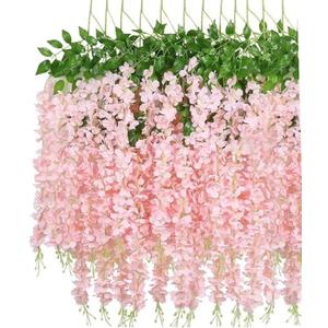 12 Pcs Artificial Wisteria Flowers Garland, 3.6 FT Silk Fake Flowers Hanging Vine for Indoor Outdoor Home Garden Christmas Wedding Party Decoration (Pink)