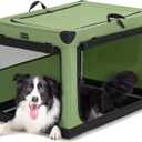 PETSFIT Soft Dog Crate, Dog Travel Crate - 36 Inch Lightweight, Easy Setup, sturdy Portable Dog Crate, Adjustable Framework with 3 Mesh Door, Soft Sided Collapsible Dog Kennel Green (36.0"L x 24.0"W x 23.0"H)